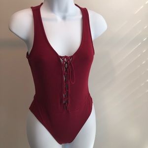 F21 Burgundy ribbed bodysuit